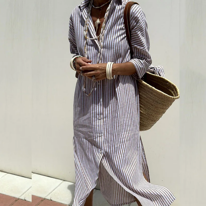 Grace™ - Chic Striped Shirt Dress