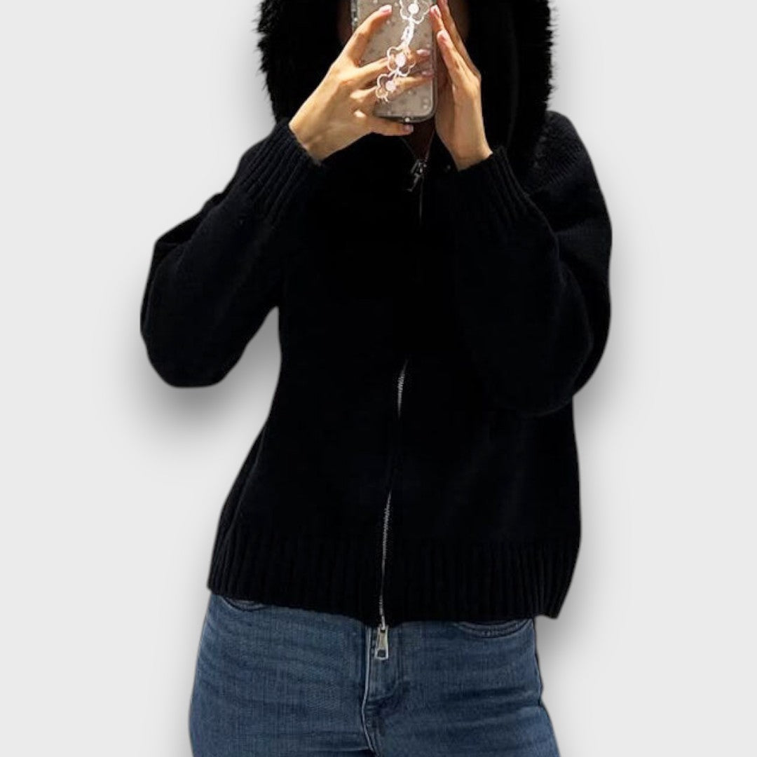 Alisanne™ - Knit Jacket with Zipper and Faux Fur Collar