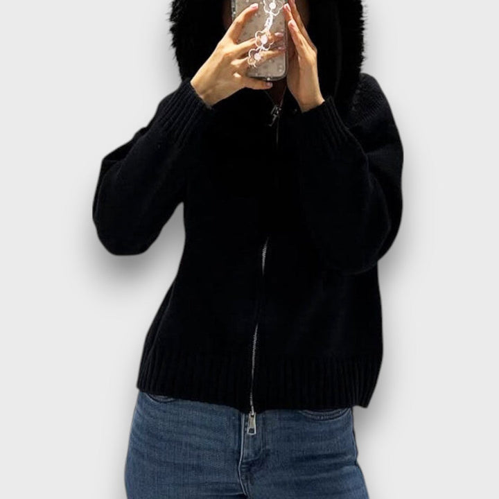 Alisanne™ - Knit Jacket with Zipper and Faux Fur Collar