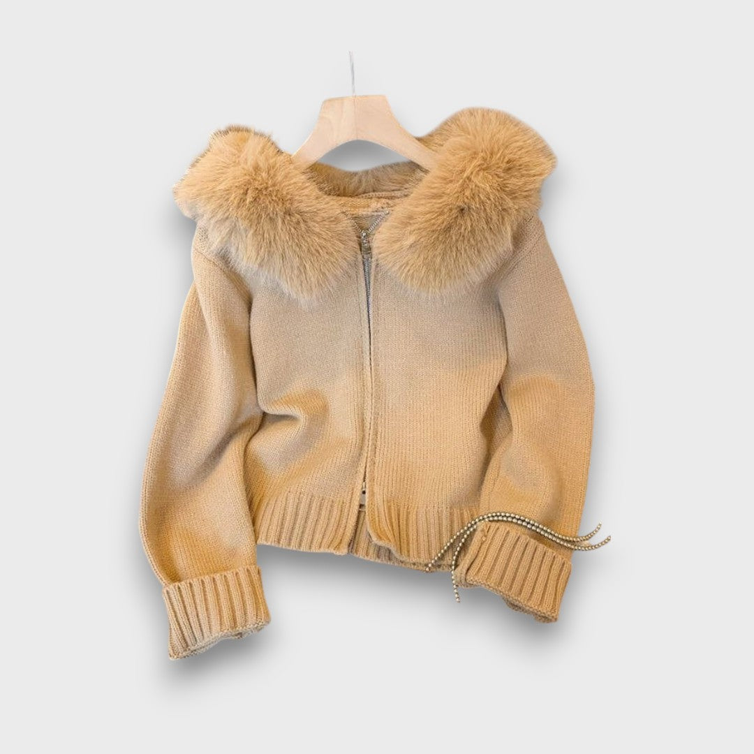 Alisanne™ - Knit Jacket with Zipper and Faux Fur Collar