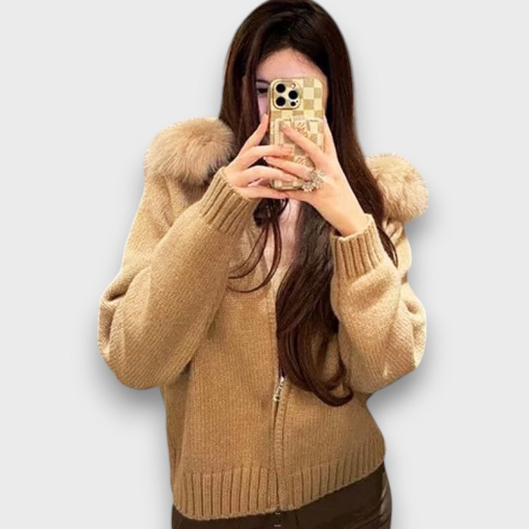Alisanne™ - Knit Jacket with Zipper and Faux Fur Collar