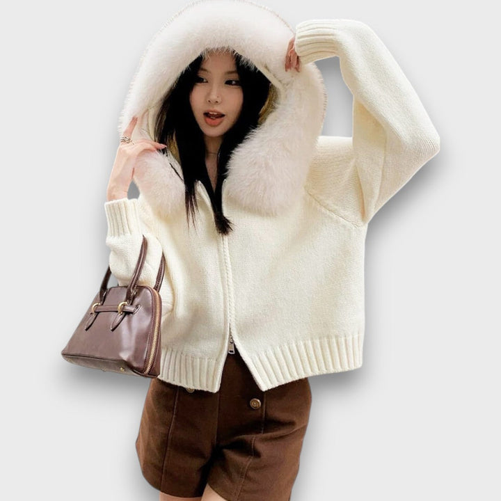 Alisanne™ - Knit Jacket with Zipper and Faux Fur Collar