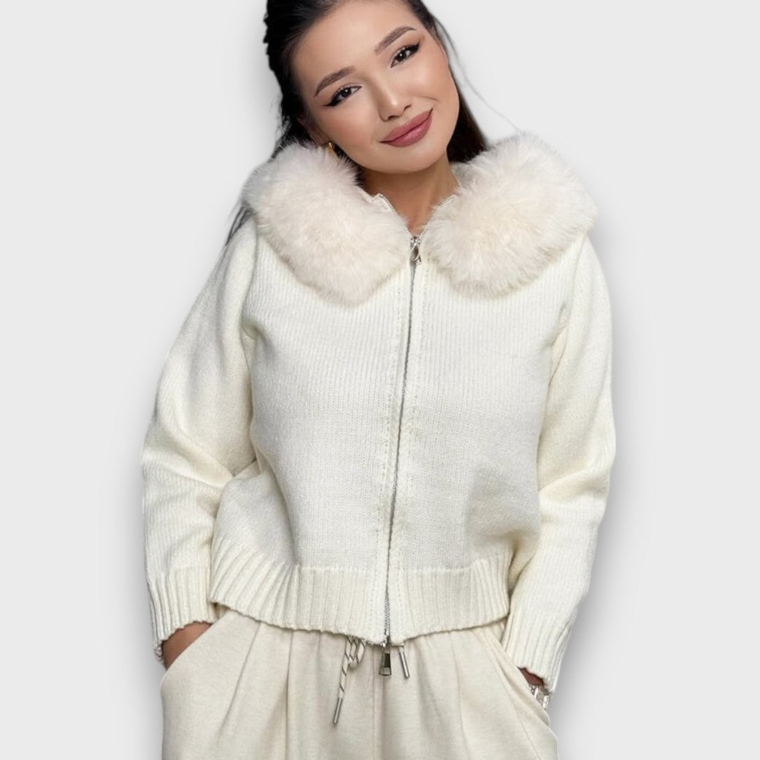 Alisanne™ - Knit Jacket with Zipper and Faux Fur Collar