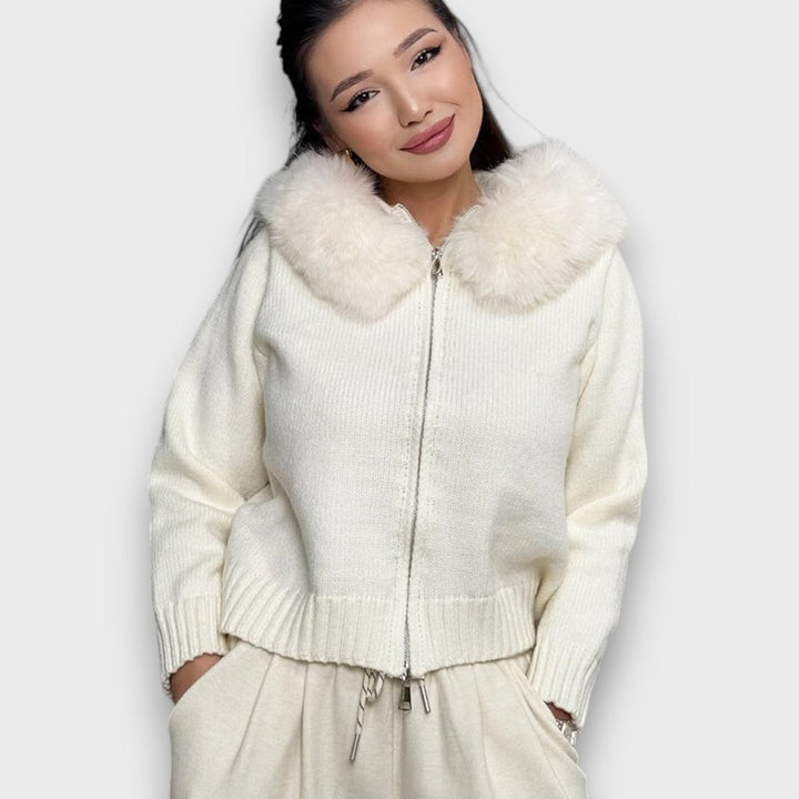 Alisanne™ - Knit Jacket with Zipper and Faux Fur Collar