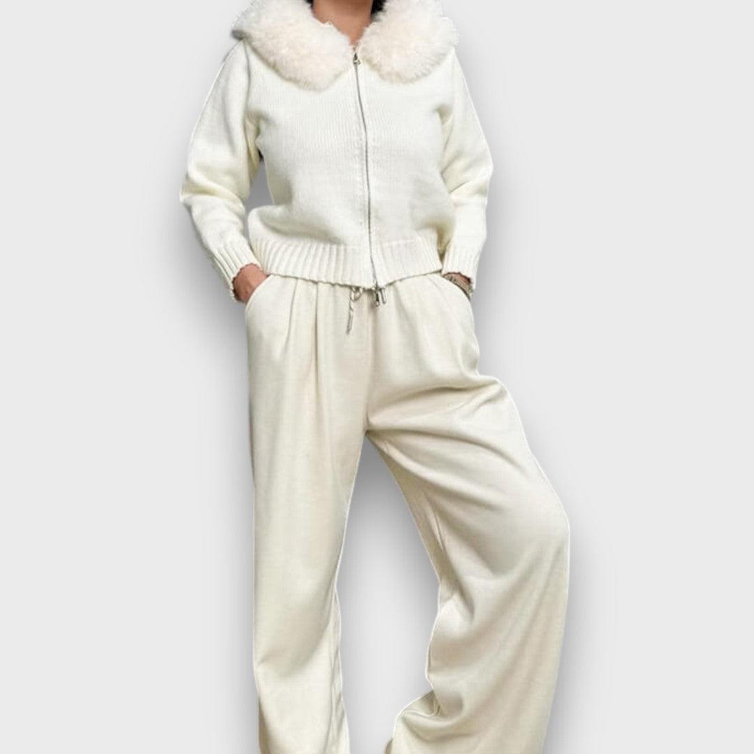 Alisanne™ - Knit Jacket with Zipper and Faux Fur Collar