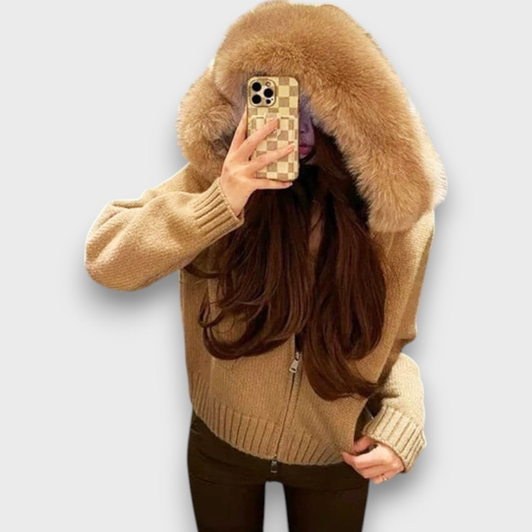 Alisanne™ - Knit Jacket with Zipper and Faux Fur Collar