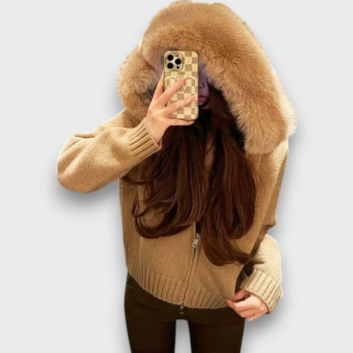 Alisanne™ - Knit Jacket with Zipper and Faux Fur Collar