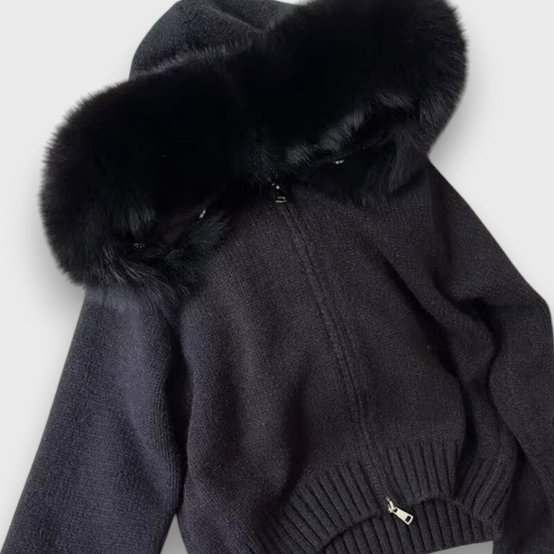 Alisanne™ - Knit Jacket with Zipper and Faux Fur Collar