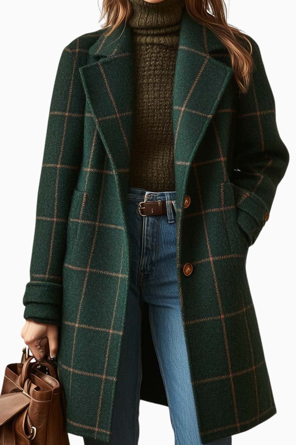 Vintage Chic™ - Women's Plaid Tweed Coat with Lapel