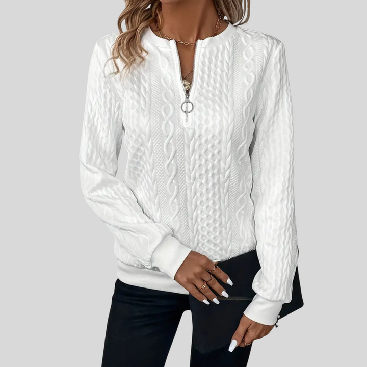 Amalie™ - Women's Zip-Up Cable Knit Sweater