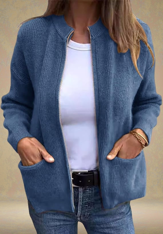 Noémie™ - Chic Cardigan with Zipper Accents