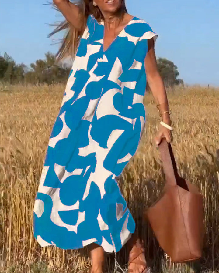 Emeline™ - Printed Dress with V-Neckline