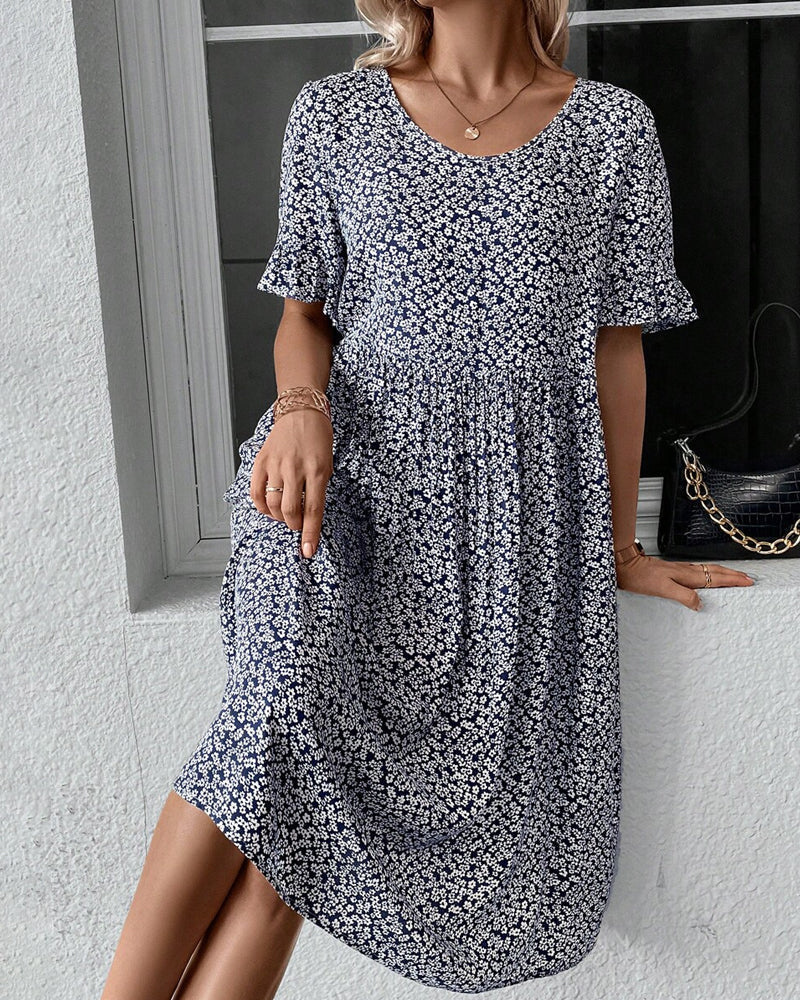 Lily™ - Midi Dress Featuring Elegant Floral Design