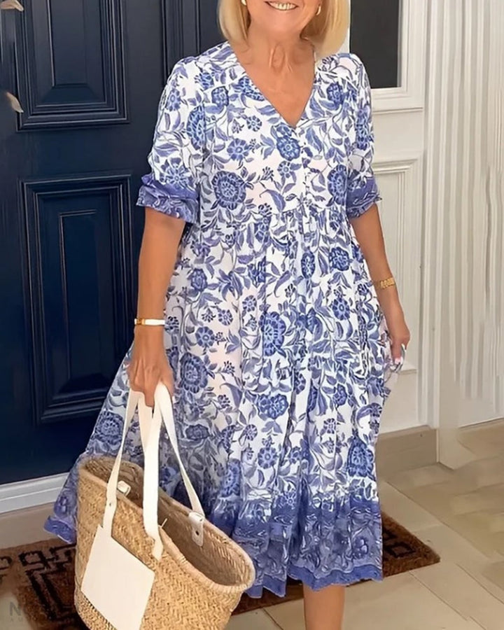 Aria™ - Chic V-Neck Floral Dress