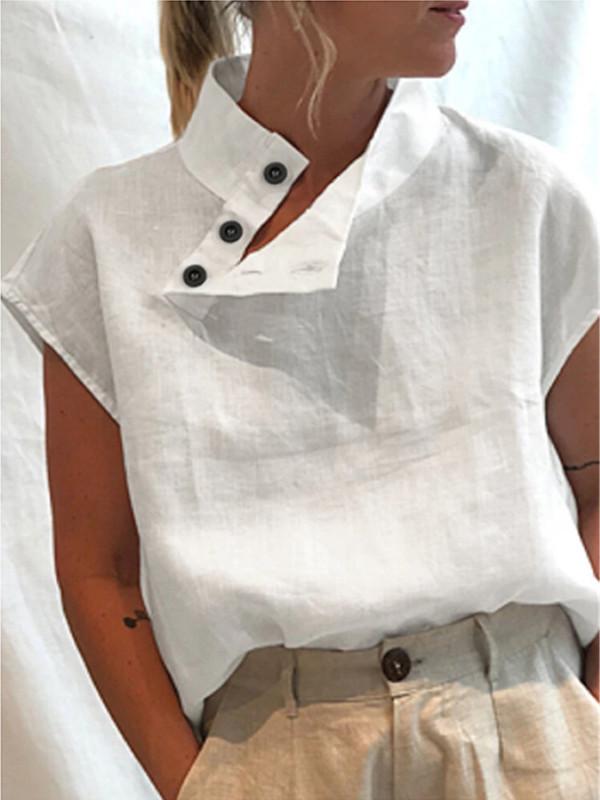 Lowella™ - Elegant High-Collar Button-Up Blouse