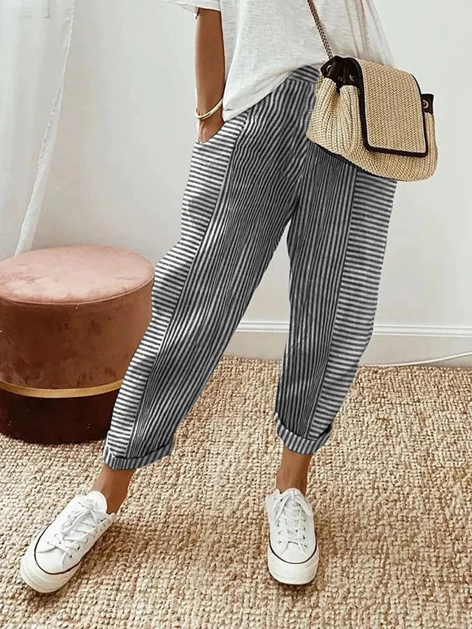 Cajsa™ - Striped Cotton Trousers