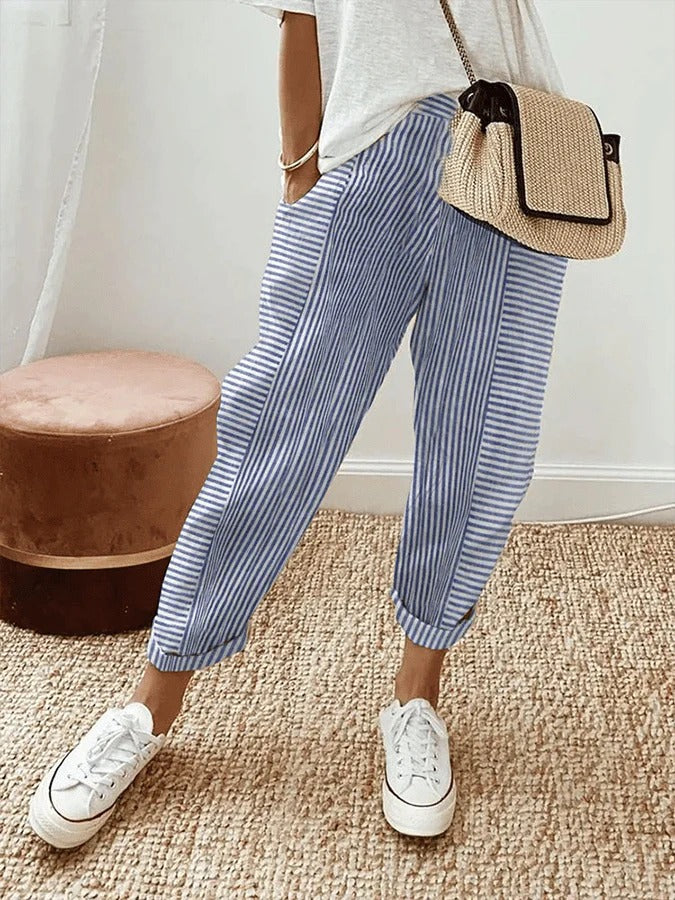 Cajsa™ - Striped Cotton Trousers
