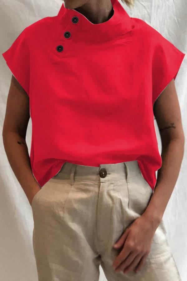 Lowella™ - Elegant High-Collar Button-Up Blouse