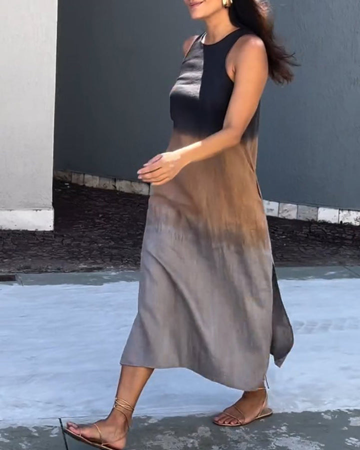 Gladys™ - Sleeveless Midi Dress with Gradient Design