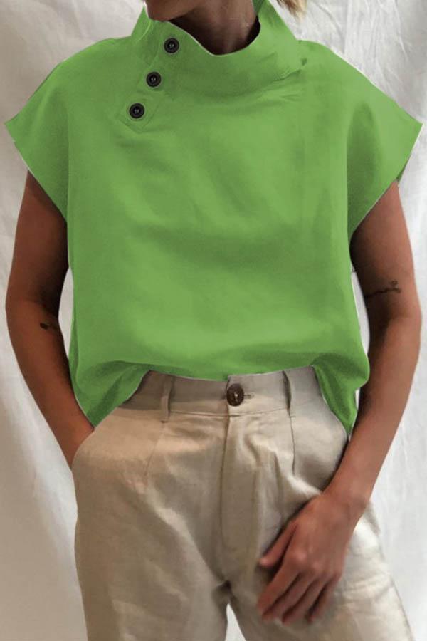 Lowella™ - Elegant High-Collar Button-Up Blouse