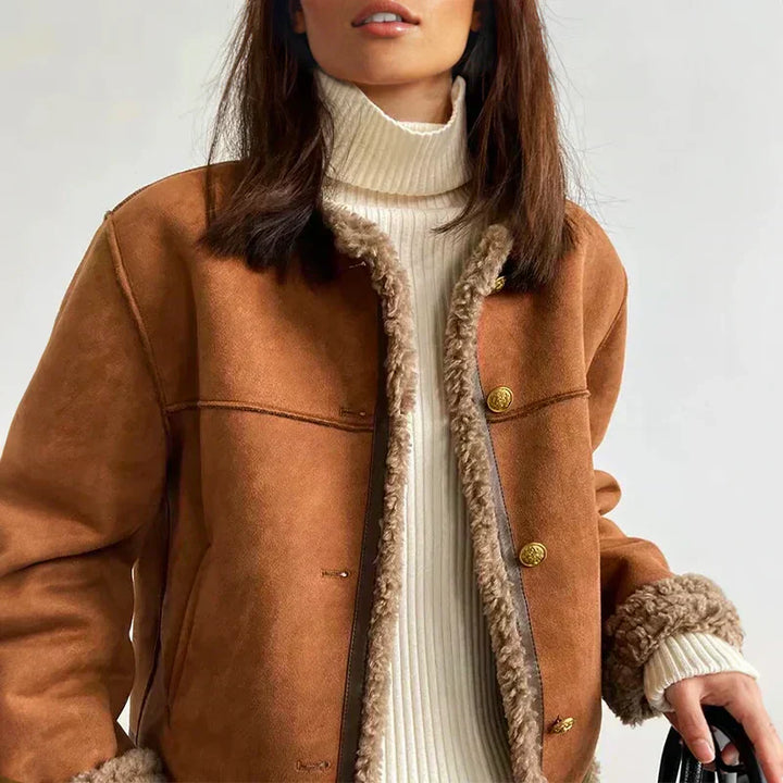 Aria™ - Chic Button-Up Faux Fur Jacket