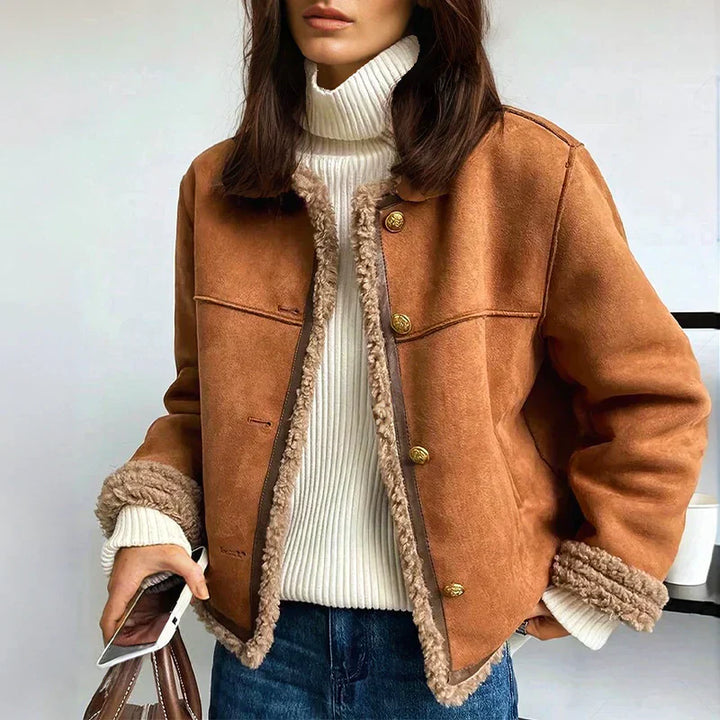 Aria™ - Chic Button-Up Faux Fur Jacket