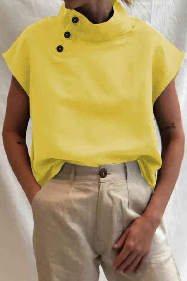 Lowella™ - Elegant High-Collar Button-Up Blouse