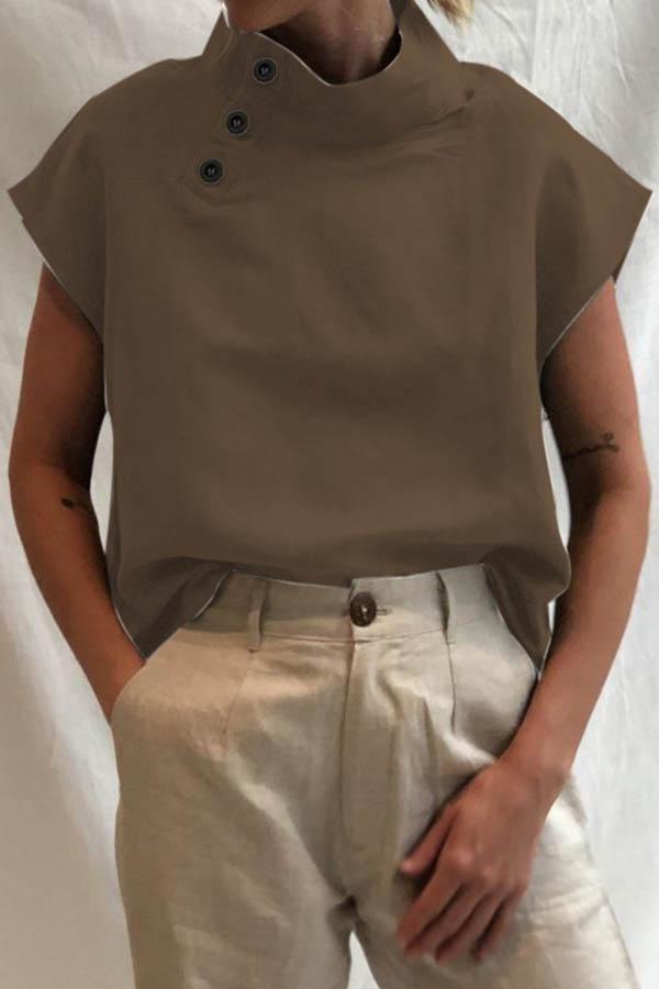 Lowella™ - Elegant High-Collar Button-Up Blouse