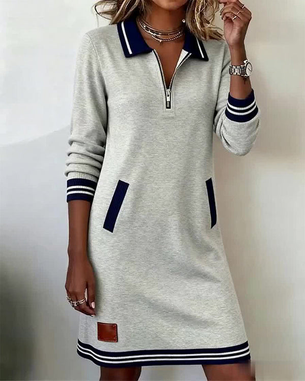 Saskia™ - Chic Long Sleeve Dress with Zipper Accent