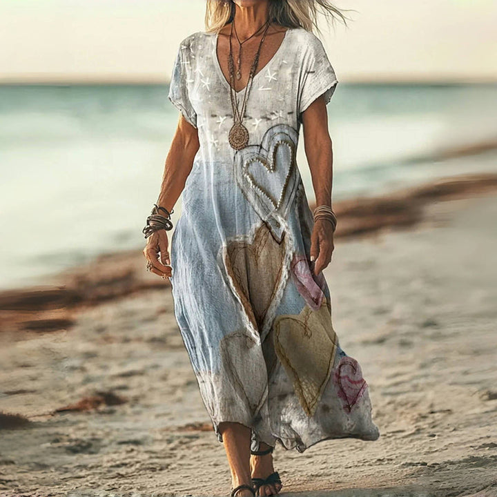 Eden™ - Retro Heart-Print Maxi Dress