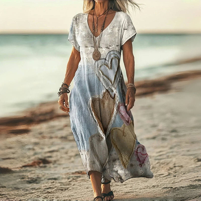 Eden™ - Retro Heart-Print Maxi Dress