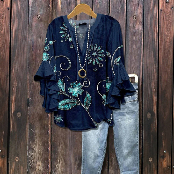 Alisha™ - Elegant Vintage Floral Print Blouse