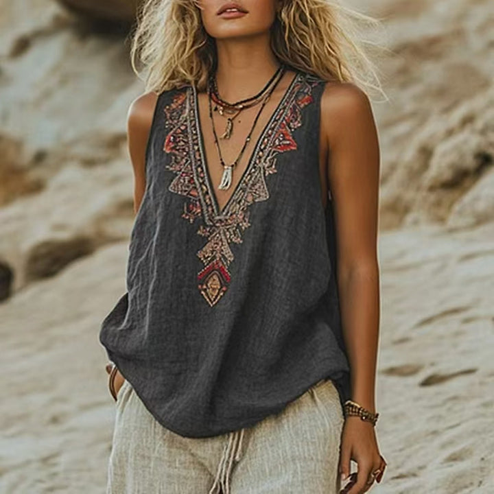 Aleka™ - Retro Bohemian Sleeveless Linen Blouse