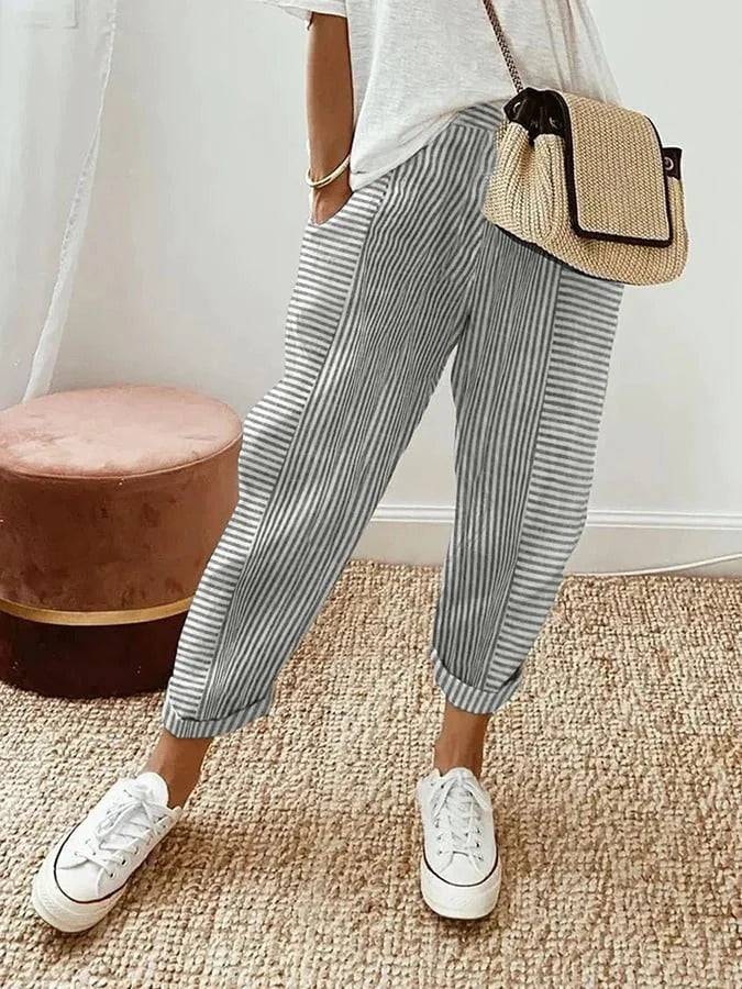 Cajsa™ - Striped Cotton Trousers