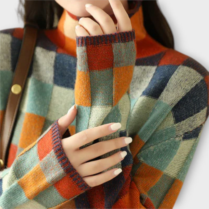 Erika™ - Vibrant Patchwork Turtleneck