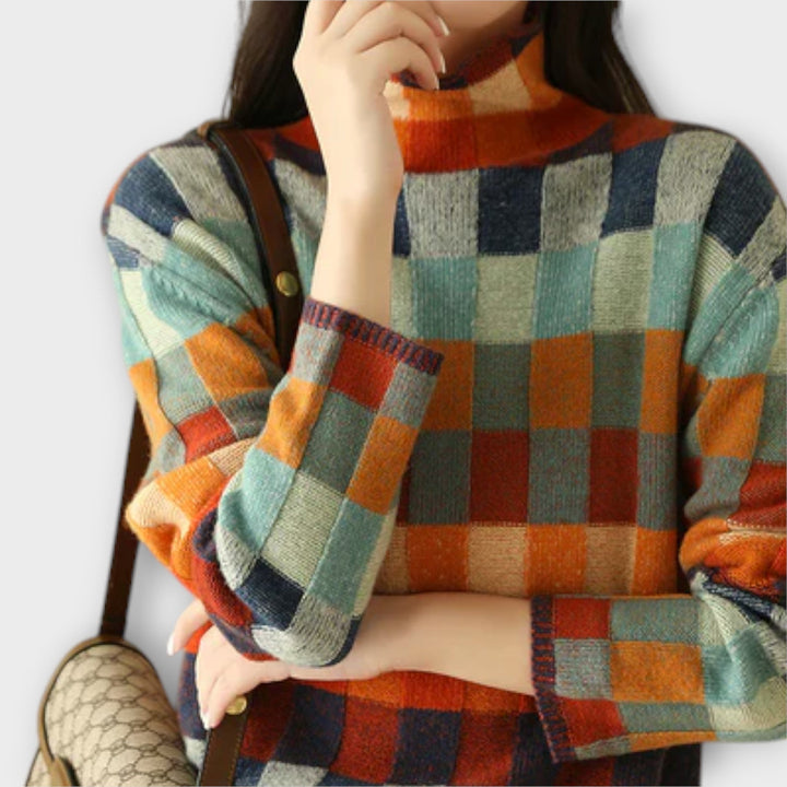 Erika™ - Vibrant Patchwork Turtleneck