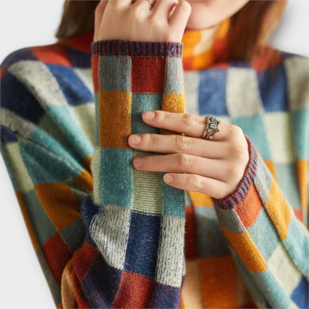 Erika™ - Vibrant Patchwork Turtleneck