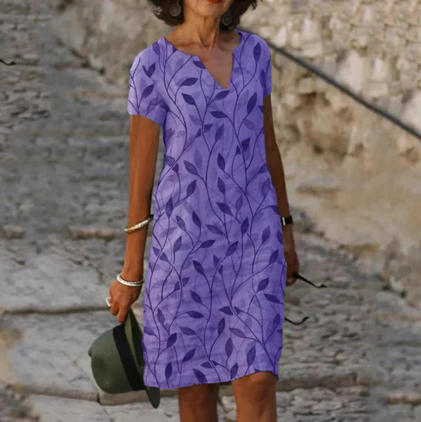 Connie™ - V-Neck A-Line Dress with Print