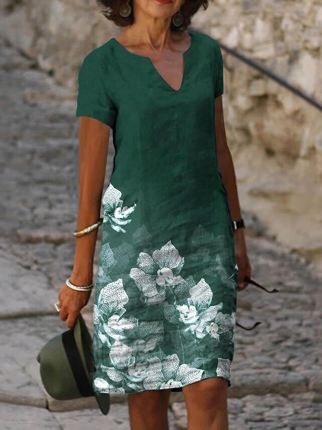Mara™ - Casual V-Neck Dress in Bloom-Dyed Fabric