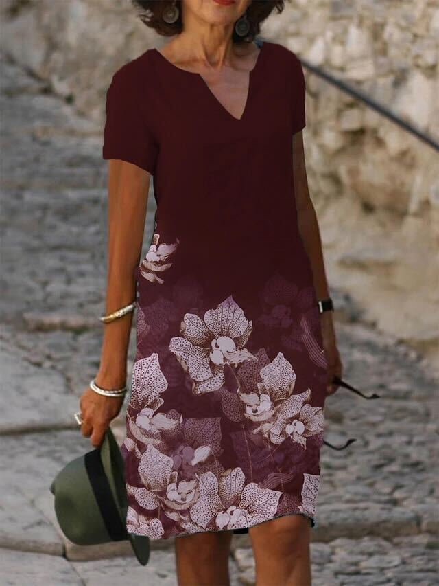 Mara™ - Casual V-Neck Dress in Bloom-Dyed Fabric