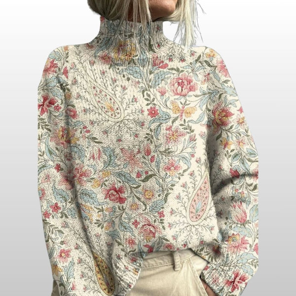 Paisley Knit Turtleneck Sweater - Vintage Style