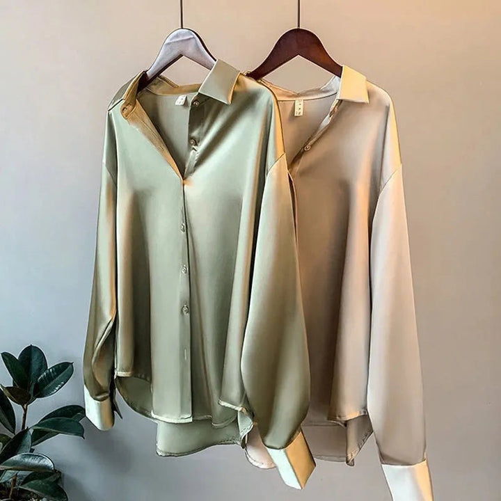 Olivia™ - Elegant Long-Sleeve Satin Blouse