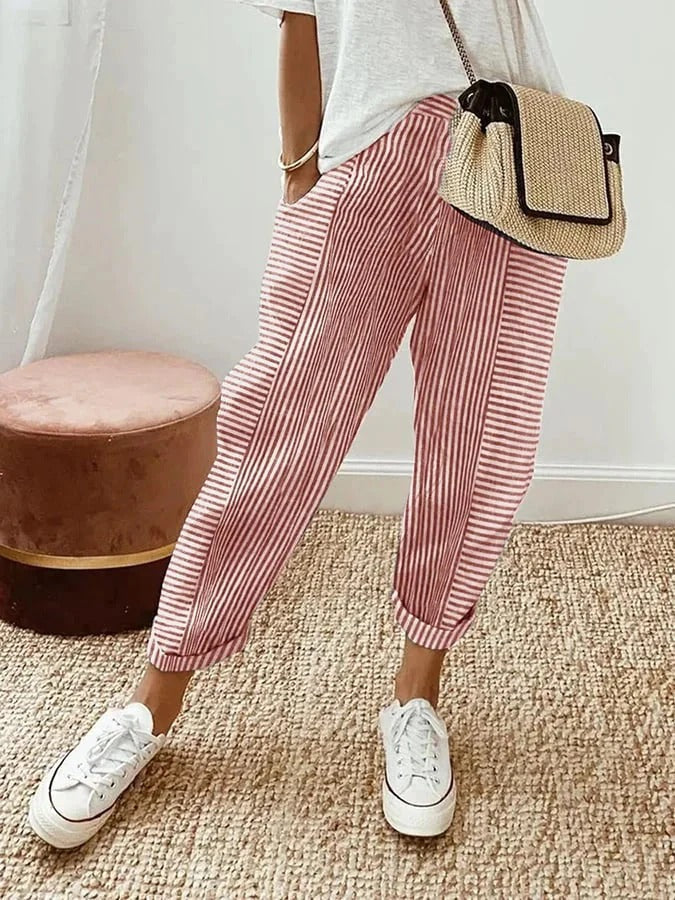 Cajsa™ - Striped Cotton Trousers